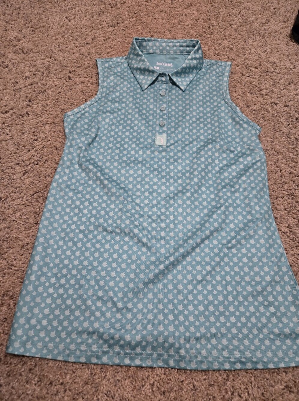 Sleeveless Polo Tank Top - Light Teal Print